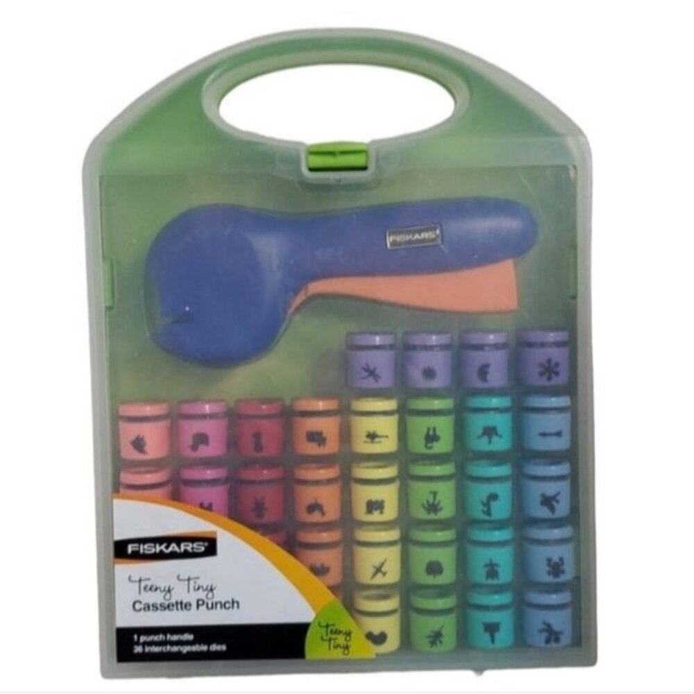 Fiskars Teeny Tiny Cassette PAPER Punch 36 Interchangeable Dies 9 Themes 4 Each